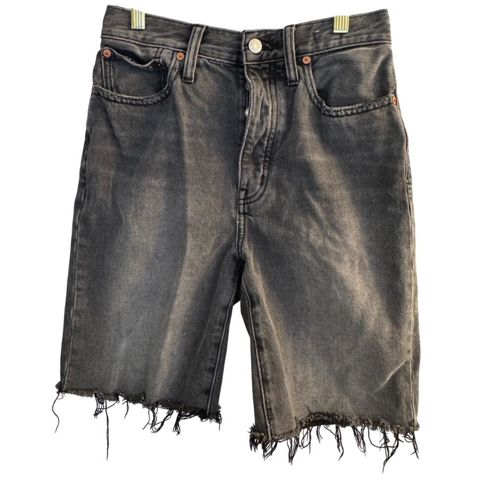 Madewell Shorts‎ 25 Women's Black High Rise Long Denim Raw Hem Button Fly